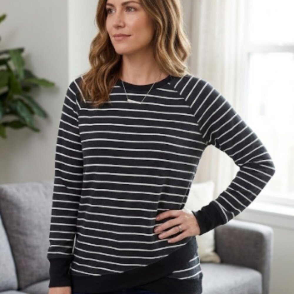 Danskin Black and White Striped Pullover Sweatshirt